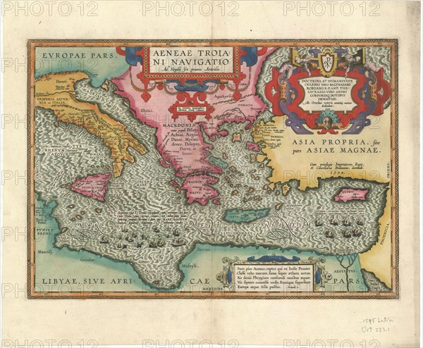 Map, Aeneae Troiani Navigatio Ad Virgilij sex priores Aeneidos, Abraham Ortelius (1527-1598), Copperplate print