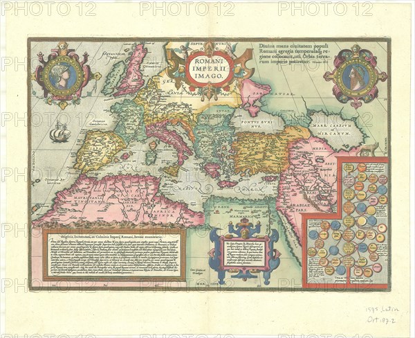 Map, Romani Imperii imago, Abraham Ortelius (1527-1598), Copperplate print