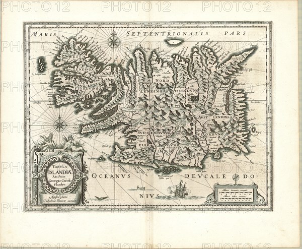 Map, Tabula Islandiae auctore Georgio Carolo Flandro, Georgius Carolus (1601-1625), Copperplate print