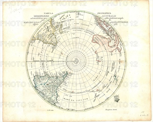 Map, Tabula geographica hemisphaerii australis ad emendatiora quae adhuc prodierunt exempla ... I.C.R. delin, Johann Christoph Rhode (1713-1786), Copperplate print