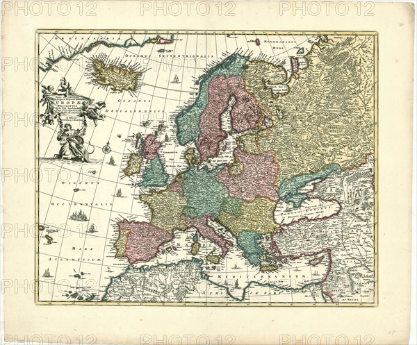 Map, Nova et accurate divisa in regna et regiones praecipuas Europae descriptio per F. de Witt Amstelodami, Frederick de Wit (1630-1706), Copperplate print