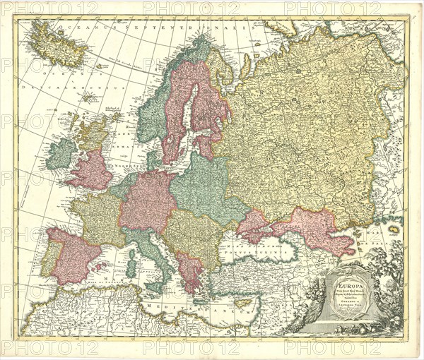 Map, Europa pars tenet haec mundi reliquas celeberrima partes auctoribus Gerardo et Leonardo Valk, Gerhard Valk (-1726), Leonard Valk (1675-1755), Copperplate print