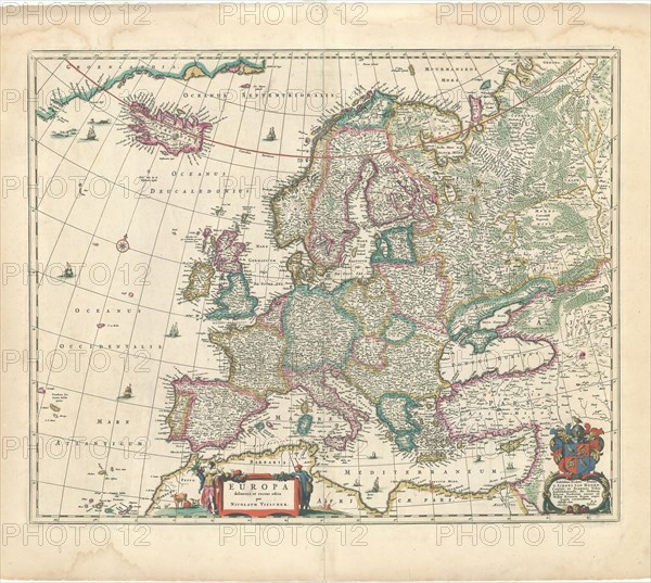 Map, Europa delineata et recens edita per Nicolaum Visscher, Nicolaes Jansz Visscher (1618-1679), Copperplate print