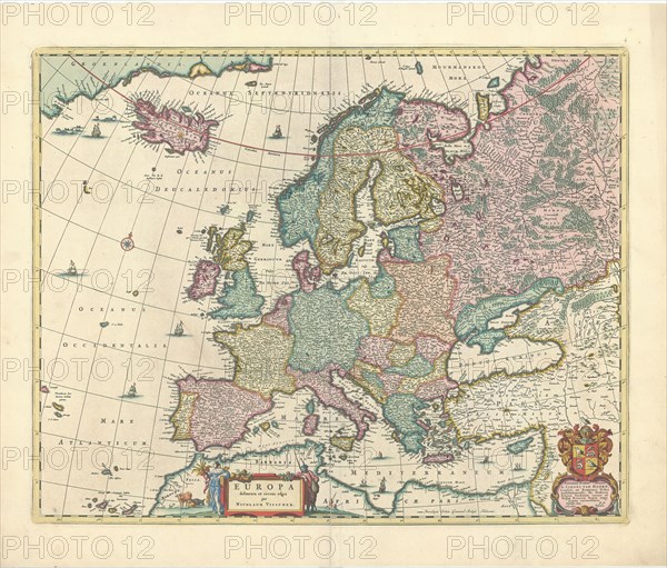 Map, Europa delineata et recens edita per Nicolaum Visscher, Nicolaes Jansz Visscher (1618-1679), Copperplate print