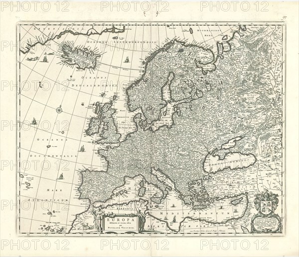 Map, Europa delineata et recens edita per Nicolaum Visscher, Nicolaes Jansz Visscher (1618-1679), Copperplate print