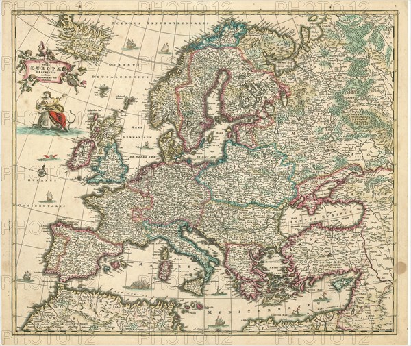 Map, Nova et Accurata totius Europae descriptio authore Frederico de Wit, Frederick de Wit (1630-1706), Copperplate print