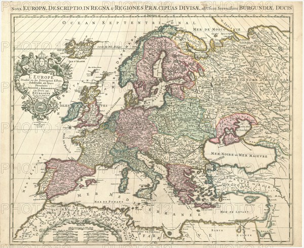 Map, L’Europe diuisée en ses principaux estats, subdiuisés en leurs prouinces, presenté a Monseigneur le Duc de Bourgogne par ... H. Iaillot., Hubert Jaillot (1632-1712), Copperplate print