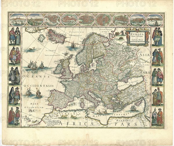 Map, Evropa recens descripta à Guilielmo Blaeuw, Willem Jansz Blaeu (1571-1638), Copperplate print