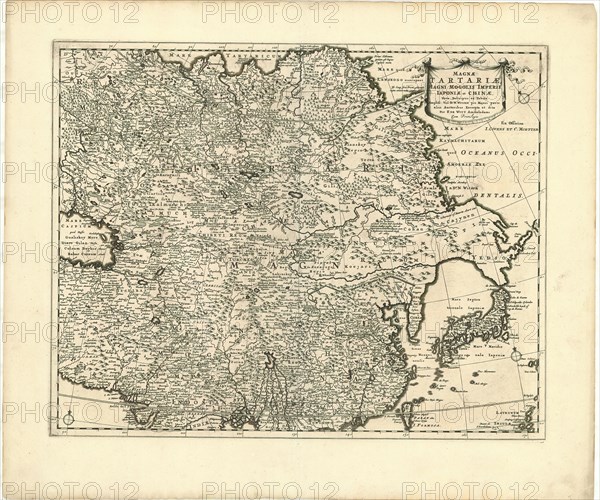 Map, Magnæ Tartariæ, magni Mogolis imperii, Iaponiæ et Chinæ, nova descriptio ex tabula ... D.N. Witsen ... per F. de Witt, Frederick de Wit (1630-1706), Nicolaes Witsen (1641-1717), Copperplate print