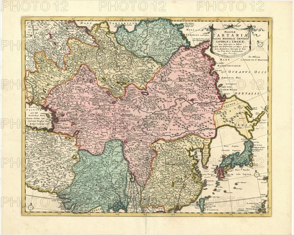 Map, Magnæ Tartariæ, magni Mogolis imperii, Iaponiæ et Chinæ, nova descriptio ex tabula ... D.N. Witsen ... per F. de Witt, Frederick de Wit (1630-1706), Nicolaes Witsen (1641-1717), Copperplate print