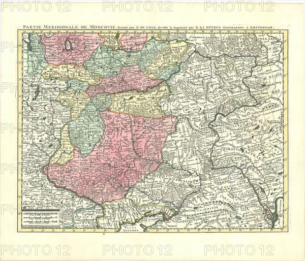 Map, Partie meridionale de Moscovie dressée par G. de L’Isle rectifié & augmente par R. & I. Ottens geographes a Amsterdam, Guillaume Delisle (1675-1726), Reinier Ottens (1698-1750), Josua Ottens (1704-1765), Copperplate print