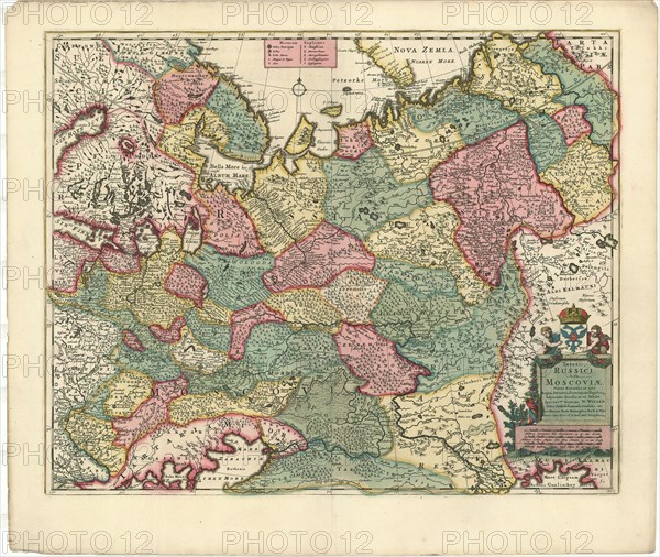 Map, Imperii Russici, sive Moscoviæ status generalis in ejus regna, ducatus, provincias populosque subjacentes divisus et ex tabula spectat.mi domini N. Witsen ... pro maiori parte excerptus per F. de Witt Amst, Frederick de Wit (1630-1706), Nicolaes Witsen (1641-1717), Copperplate print