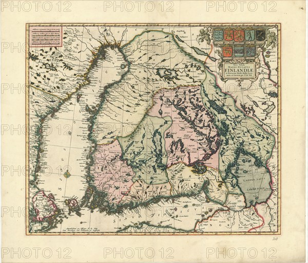 Map, Nova tabula magni ducatus Finlandiae in provincias divisa multis locis aucta et correcta per F. de Witt, Frederick de Wit (1630-1706), Copperplate print