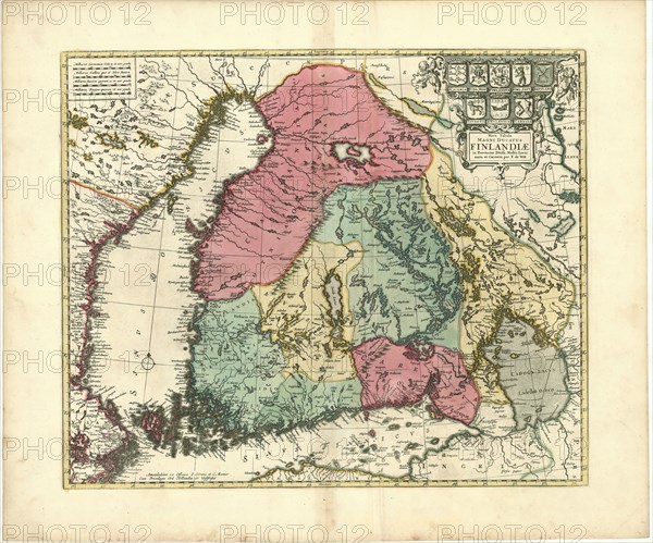 Map, Nova tabula magni ducatus Finlandiae in provincias divisa multis locis aucta et correcta per F. de Witt, Frederick de Wit (1630-1706), Copperplate print