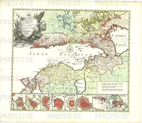 Map, Nova et accúratissima tabula regionum ad sinum Finnicum. Ecaxtissime delineata ac sumneo studio recognita, Copperplate print