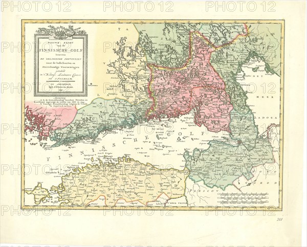 Map, Nieuwe kaart van de Finnische golf benevens de omliggende provintien naar de beste kaarten en sterrekundige waarnemingen geteekend in ’t Koningl: Landmeters Comtoir te Stockholm C. v. Baarsel, sculp, 1791, Cornelis van Baarsel (1761-1826), Copperplate print