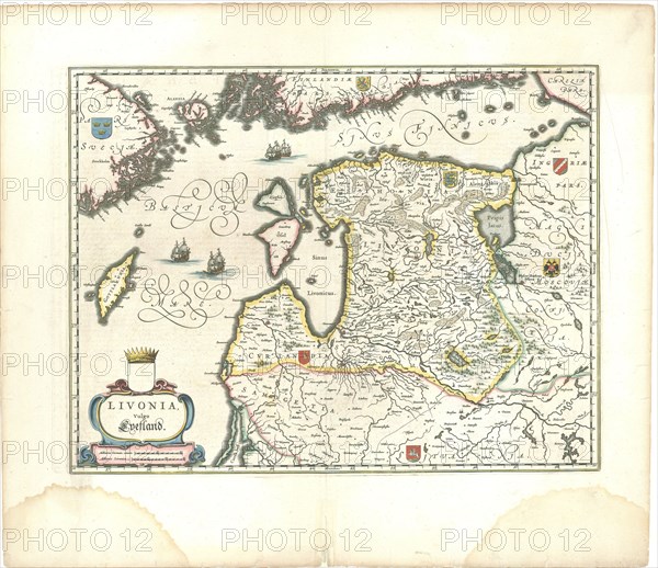 Map, Livonia, vulgo Lyefland, Copperplate print