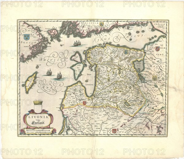 Map, Livonia, vulgo Lyefland, Copperplate print