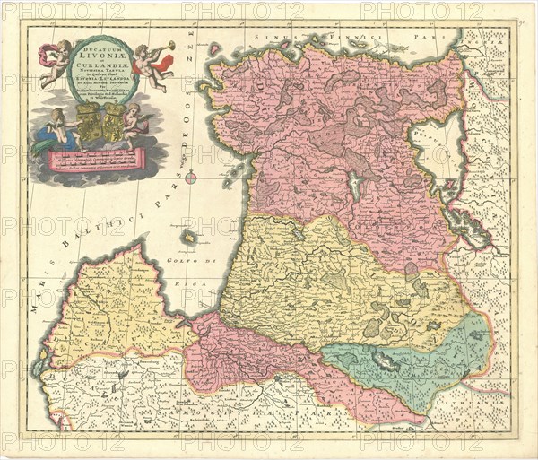 Map, Ducatuum Livoniae et Curlandiae novissima tabula in quibus sunt Estonia Litlandia et aliae minores provinciae per Justum Danckerts Amstelodami, Justus Danckerts (1635-1701), Copperplate print