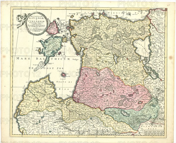 Map, Ducatuum Livoniae et Curlandiae novissima tabula in quibus sunt Estonia Litlandia et aliae minores provinciae per R. & I. Ottens Amsteledami, Reinier Ottens (1698-1750), Josua Ottens (1704-1765), Copperplate print