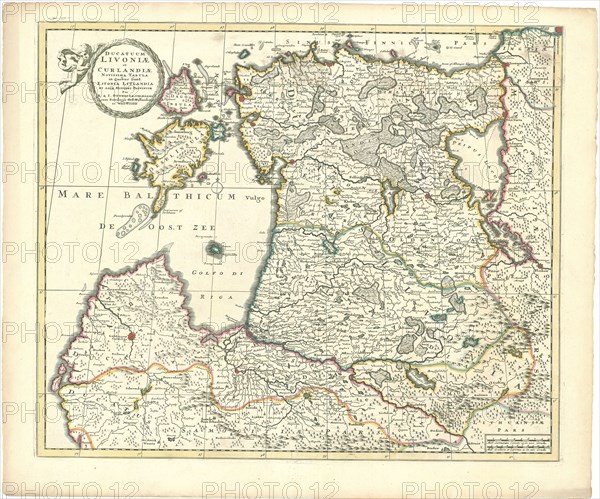 Map, Ducatuum Livoniae et Curlandiae novissima tabula in quibus sunt Estonia Litlandia et aliae minores provinciae per R. & I. Ottens Amsteledami, Reinier Ottens (1698-1750), Josua Ottens (1704-1765), Copperplate print
