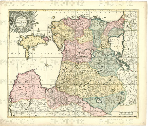 Map, Tabula ducatuum Livoniae et Curlandiae recentior incisa editaque per Gerardum Valck, Gerhard Valk (-1726), Copperplate print