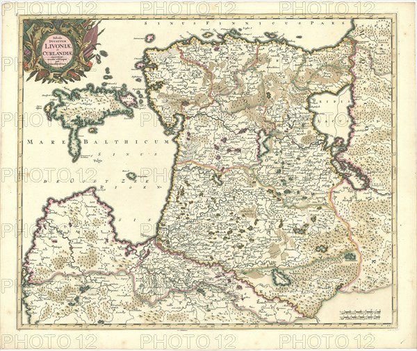 Map, Tabula ducatuum Livoniae et Curlandiae recentior incisa editaque per Gerardum Valck, Gerhard Valk (-1726), Copperplate print