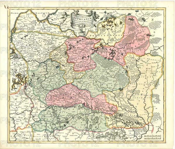Map, Magni ducatus Lithuaniae divisa tam in palatinatus quam in subiacentes castellanias authore per R. & J. Ottens Amst, Reinier Ottens (1698-1750), Josua Ottens (1704-1765), Copperplate print