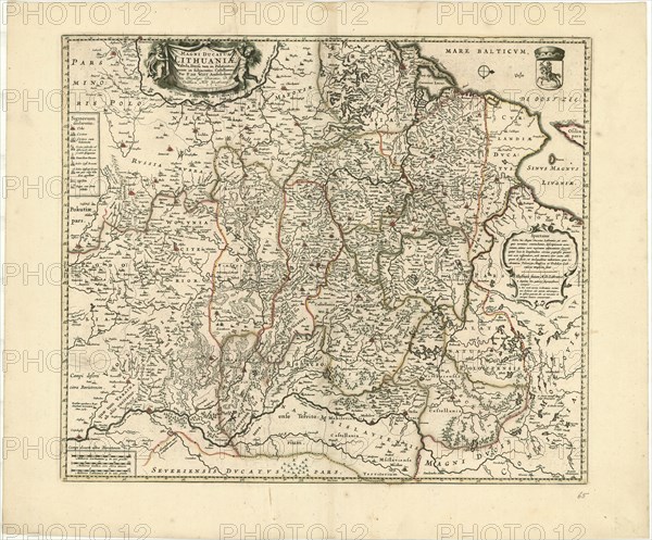 Map, Magni ducatus Lithuaniæ tabula divisa tam in Palatinatus, quam in subjacentes Castellamas per F. de Witt Amstelodami, Frederick de Wit (1630-1706), Copperplate print