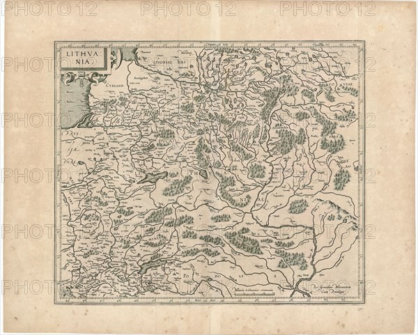 Map, Lithvania per Gerardum Mercatorem, Gerard Mercator (1512-1594), Copperplate print