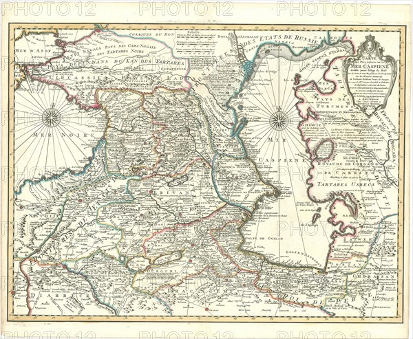 Map, Carte des pays voisins de la Mer Caspiene dressée pour l’usage du roy sur la carte de cette mer faite par l’ordre du czar ... par G. Delisle geog. de l’Acad. Roy des Scien[ces, Guillaume Delisle (1675-1726), Copperplate print