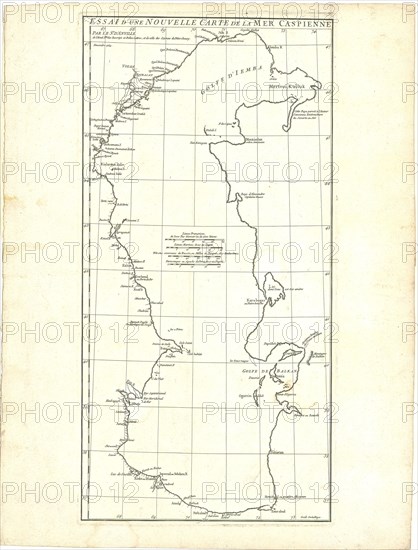 Map, Essai d’une nouvelle carte de la Mer Caspienne par le Sr. d’Anville par Guill. De-la-Haye, Jean-Baptiste Bourguignon d’Anville (1697-1782), Guill.’De-la-Haye (1727-1802), Copperplate print