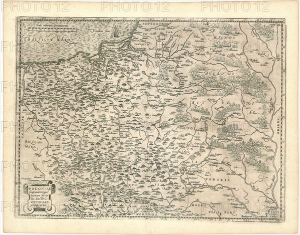 Map, Poloniae finitimarumque locorum descriptio, Wenceslaus Godreccius (-1591), Copperplate print