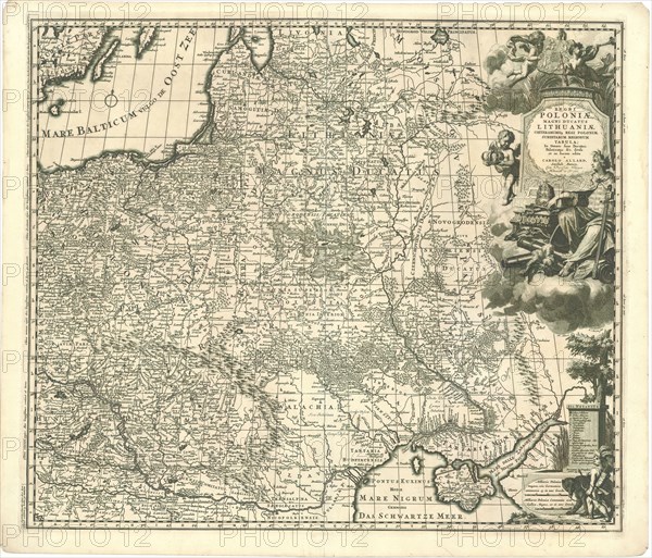 Map, Regni Poloniæ, magni Ducatus Lithuaniæ cœterarumq Regi Poloniæ subditarum regionum tabula ;, Philip Tiedeman (1657-1705), Copperplate print
