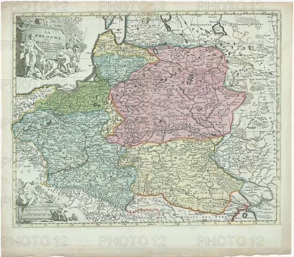 Map, La Pologne, divisée en Royaume de Pologne et les etats y apartenans la Pologne prussienne autrichienne & russienne, Copperplate print