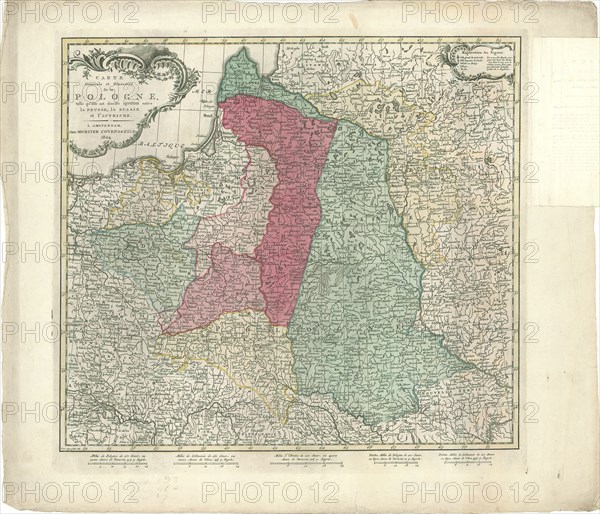 Map, Carte generale et itineraire de la Pologne, telle qu'elle est divisée apresant entre la Prusse, la Russie et l'Autriche, Copperplate print