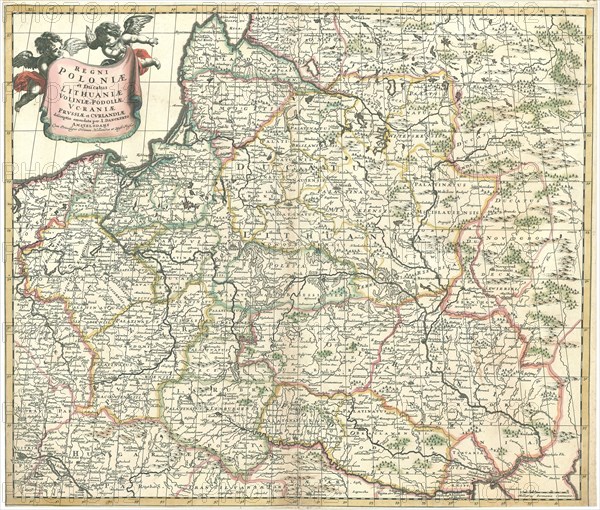 Map, Regni Poloniæ et ducatus Lithuaniæ Voliniæ, Podoliæ Vcraniæ Prvssiæ et Cvrlaniæ, Justus Danckertsz (1635-1701), Copperplate print