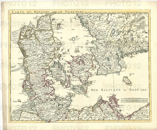 Map, Carte du Royaume de Danemarc, Guillaume Delisle (1675-1726), Copperplate print