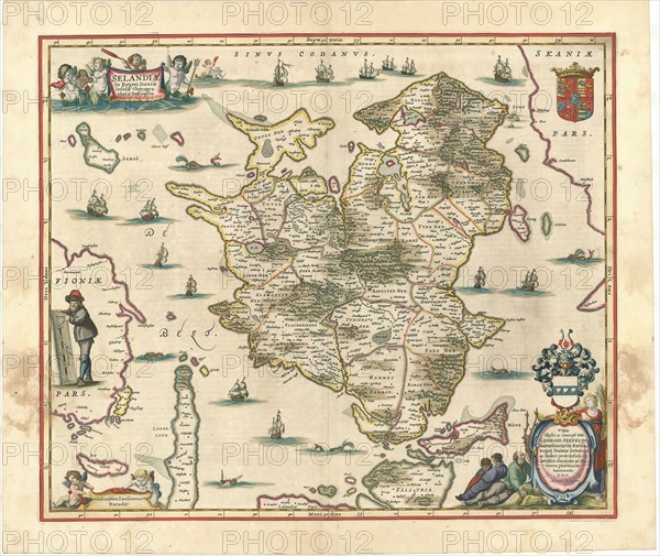Map, Selandiæ in regno Daniæ, Copperplate print