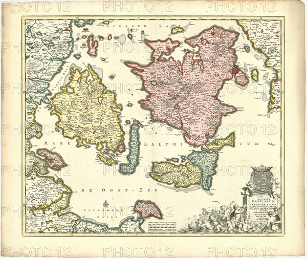 Map, Insularum Danicarum ut Zee-landiae, Fioniae, Langelandiae, Lalandiae, Falstriae, Fembriae, Monae aliarumque in Mari Balthico sitarum descriptio, Frederick de Wit (1610-1698), Copperplate print