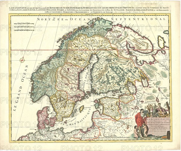 Map, La Scandinavie et les environs, ou sont les Royaumes de Suede, de Danemark et de Norwege, divisés en leurs principales provinces, Nicolas Sanson (1600-1667), Copperplate print