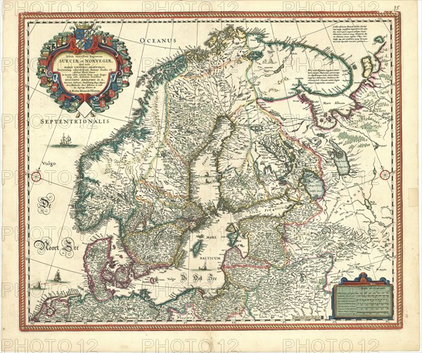 Map, Tabula exactissima Regnorum Sueciae et Norvegiae, nec non Maris Universi Orientalis, terrarumq. adjacentium, Claes Jansz. Visscher (1586/1587-1652), Copperplate print