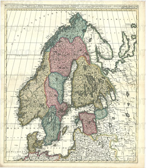 Map, Scandinavia, vel regna septentrionalia, Suecia, Dania, et Norvegia, Leonard Valk (1675-1755), Copperplate print