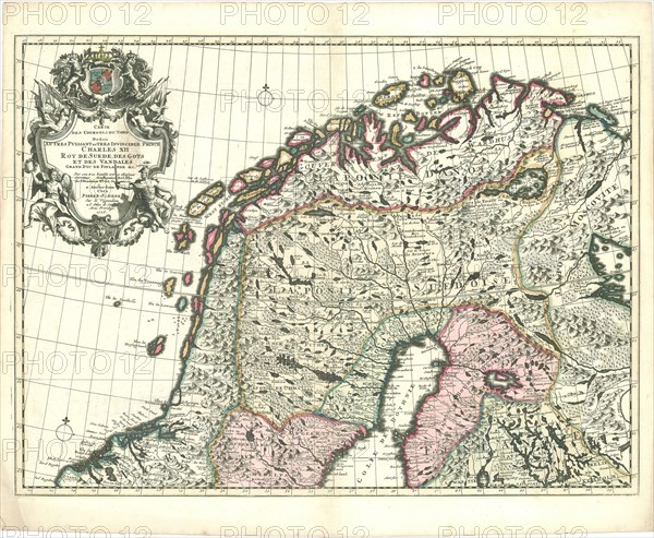 Map, Carte des Courones du Nord, Guillaume Delisle (1675-1726), Copperplate print