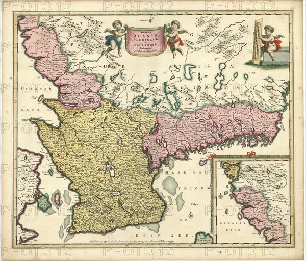 Map, Accurata Scaniæ, Blekingiæ, et Hallandiæ descriptio, Frederick de Wit (1610-1698), Copperplate print