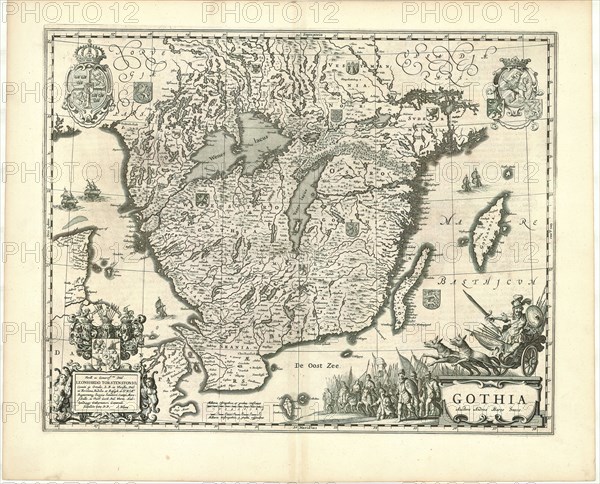 Map, Gothia, Joan Blaeu (1598/99-1673), Copperplate print