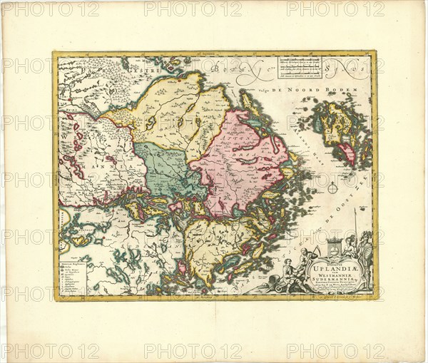 Map, Ducatus Uplandiae cum Westmanniae Sudermanniaeque finitimis correcta descriptio, Frederick de Wit (1610-1698), Copperplate print