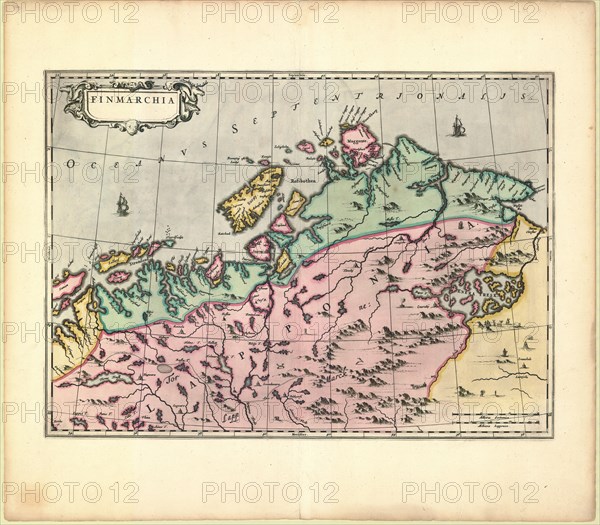 Map, Finmarchia, Willem Jansz Blaeu (1571-1638), Copperplate print