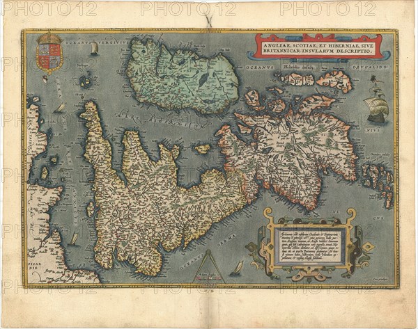 Map, Angliae, Scotiae et Hiberniae, sive Britannicar. insularum descriptio, Abraham Ortelius (1527-1598), Copperplate print