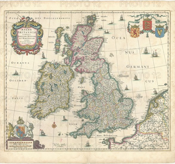 Map, Magnæ Britanniæ tabula, Angliam, Scotiam, et Hiberniam continens, Nicolaes Jansz Visscher (1618-1679), Copperplate print
